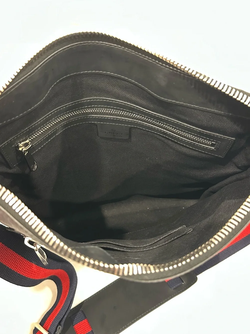 Gucci Black GG Messenger Bag with Red and Blue Strap